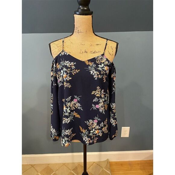Monteau Los Angeles Tops - Monteau Los Angeles Women's M Navy Blue Floral Spaghetti Strap Camisole Top